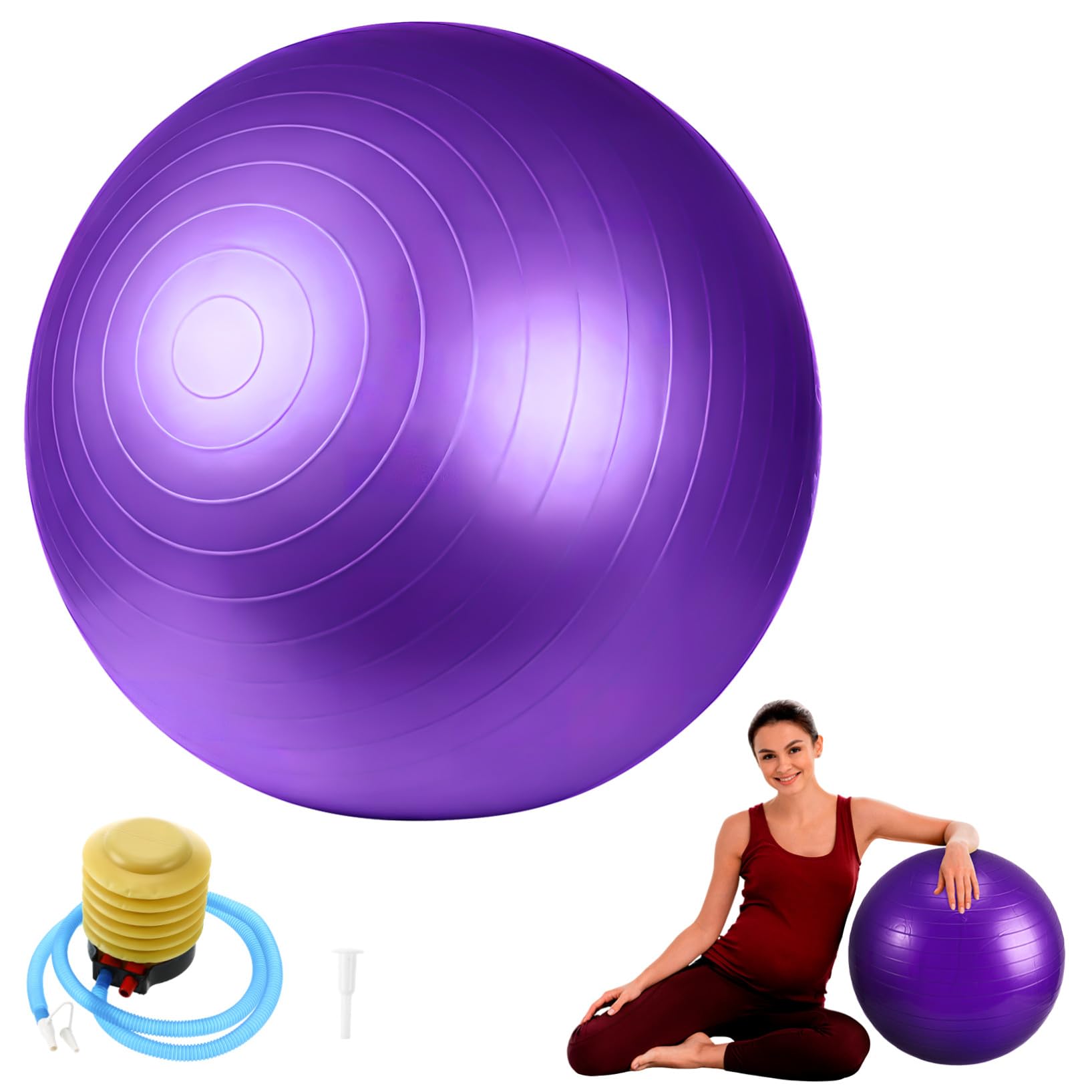 Abaodam Pelota de Yoga Púrpura de PVC con Inflador para Ejercicio