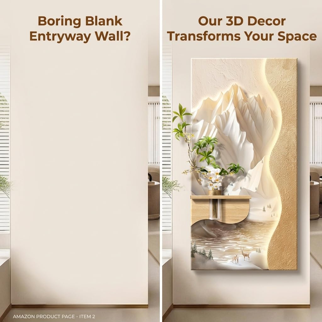 3D LED Wandbild Sandsteinoptik mit Vase, Moderne Wanddeko mit Beleuchtung