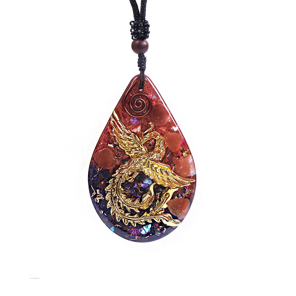 Phoenix Bird Pendant With Natural Agate Stone Necklace Orgone Pendant Rope Chain For Women Healing Crystal Jewelry Adjustable