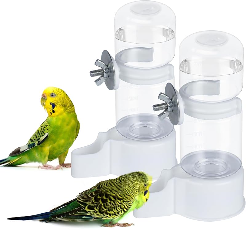 2 Pack Automatic Bird Cage Water Dispenser, 4.73 oz Parakeet Water Feeder | Water Dispenser for Birds, Gravity Flow Helps Reduce Mess, Rotating Cage Clip, Budgies Cockatiels Lovebirds