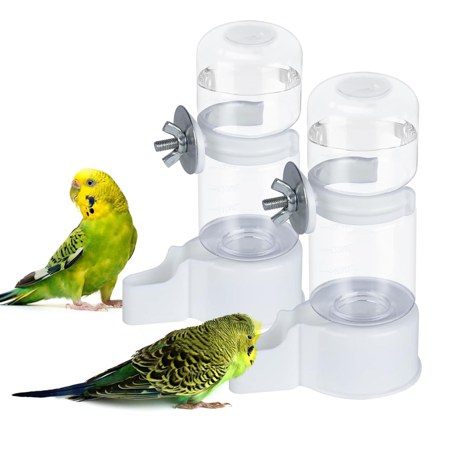 BWOGUE 2PCS Automatic Bird Water Dispenser, 4.73 Fl Oz Parakeet Water Dispenser for Cage No Mess Suspended Bird Water Feeder for Cockatiel Budgie Conure Lovebirds