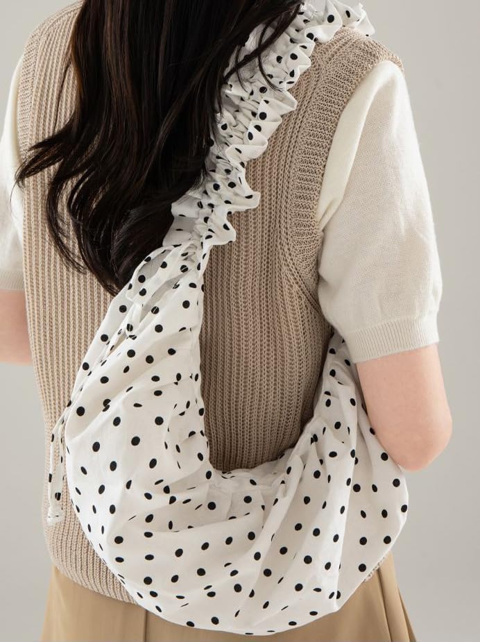 Polka Dot Crossbody Bags for Women Floppy Korean Style Purse Soft Dumpling Bag Shoulder Bag Hobo Bag with Adjustable Strap - Image 4