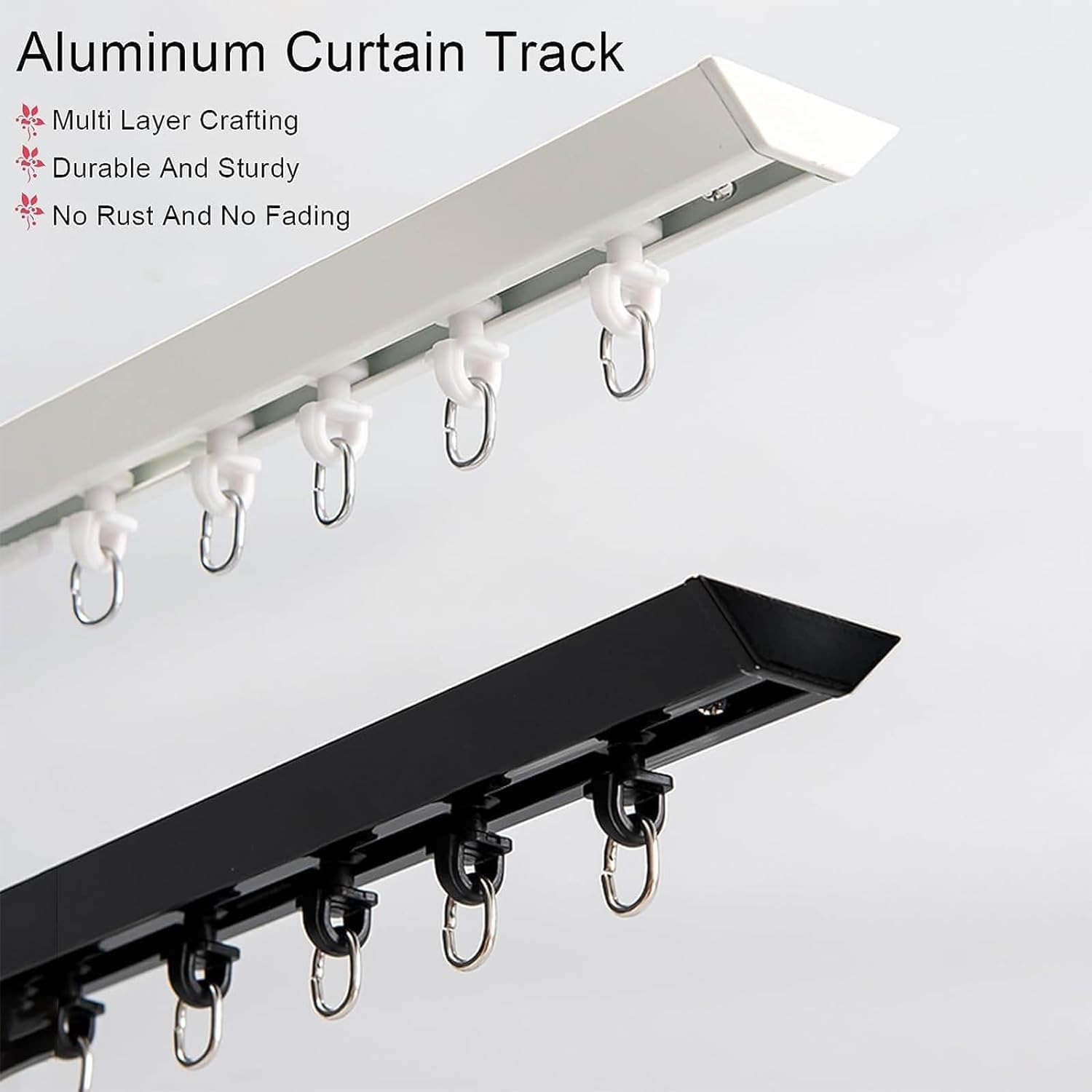 3.3-34 Ft Long Curtain Track Ceiling Mount, Aluminum Curtain Rail/Privacy Room Divider for Balcony/Bay Window/Hotel/Office(White,10 Roller Hooks)