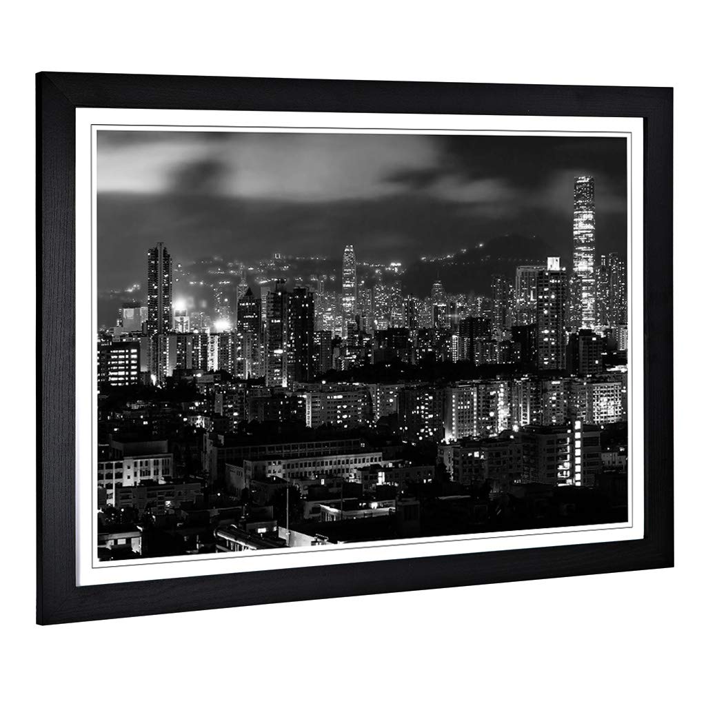 Big Box Art Framed Print of Hong Kong City Skyline China (5) Design | Wall Art Picture | Home Decor for Kitchen, Living Room, Bedroom, Hallway, Black, A2 / 24.5x18 Inch / 62x45cm