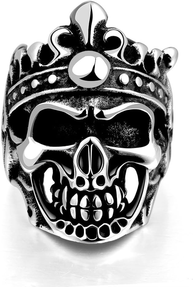 European& American Jewelry Vintage Gothic Silver Oxidized Death King/Queen Crown Skull Ring