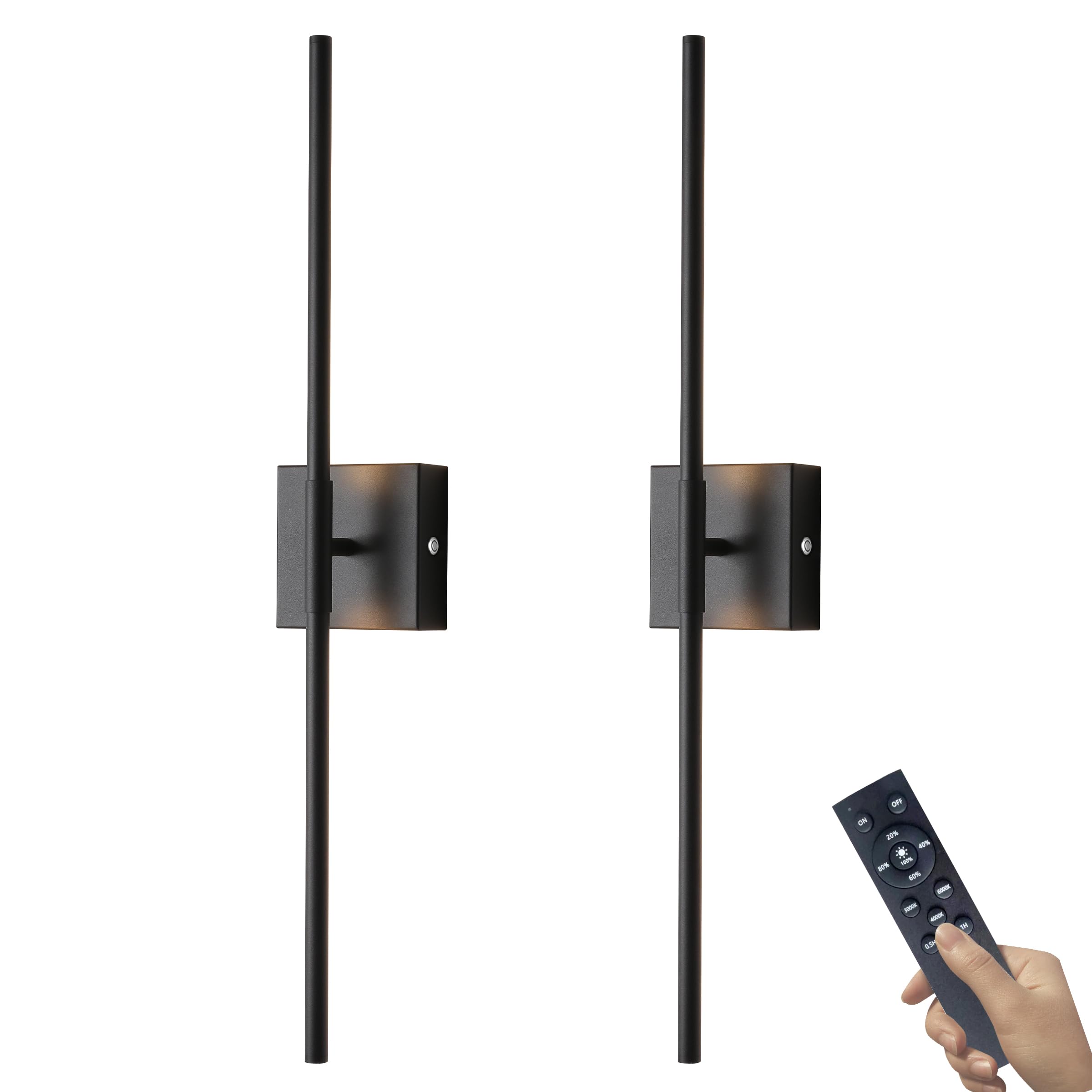 15800 mAh Battery Operated Wall Sconces with Remote Control Dimmable Wall Sconces Set of Two 3000K LED Matt Black Wireless Wall Light Battery Powered Cordless Rechargeable Sconces Wall Decor Set of 2