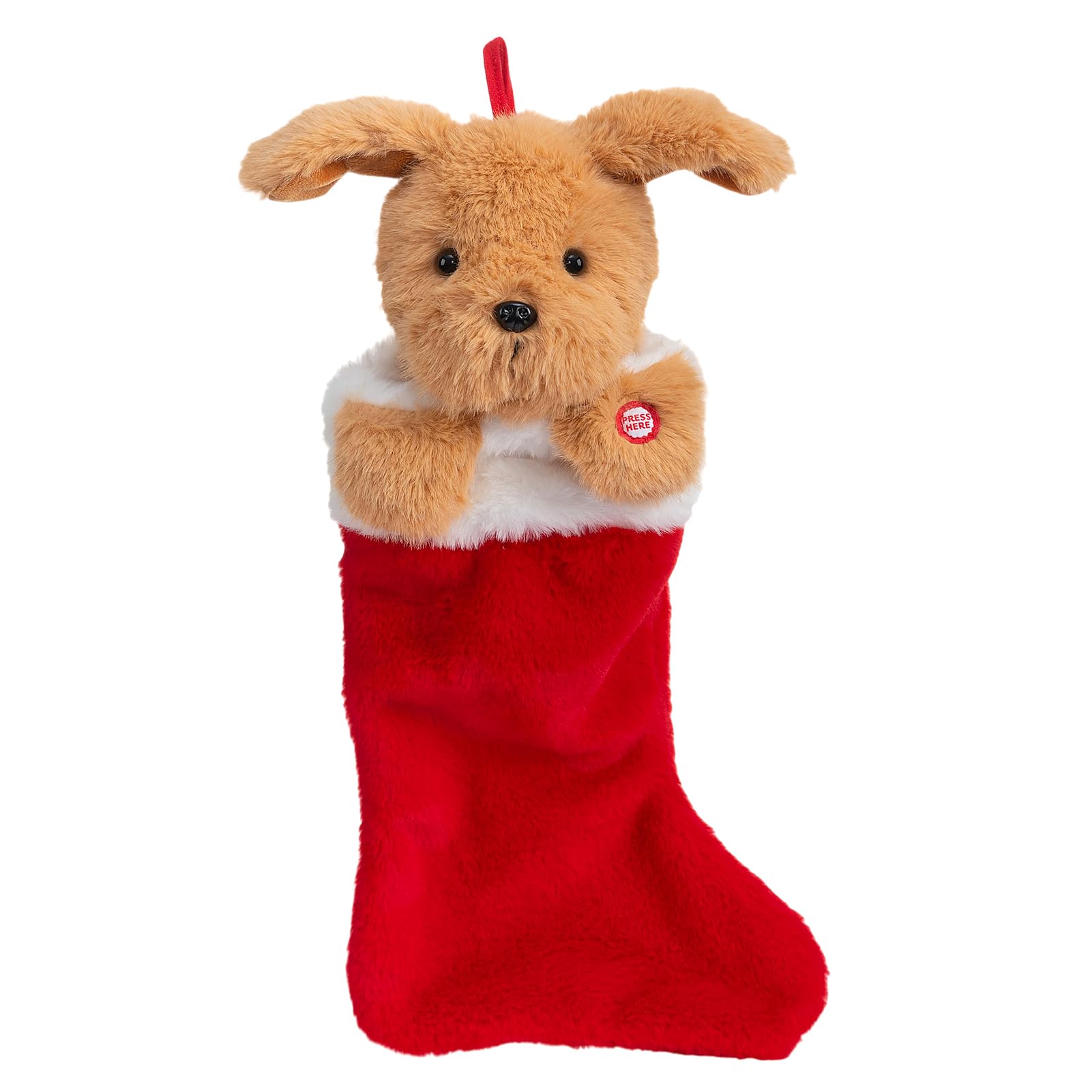 HollyHOME Calze natalizie con testa di cucciolo di Golden Retriever con musica e orecchie che sbattono le orecchie, decorazione natalizia, ornamento 48 cm
