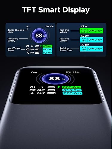 Miniatura 4 de UGREEN Nexode Power Bank 20000mAh 130W Cargador portátil 72Wh PD carga rápida 3 puertos USB C batería con pantalla inteligente TFT para