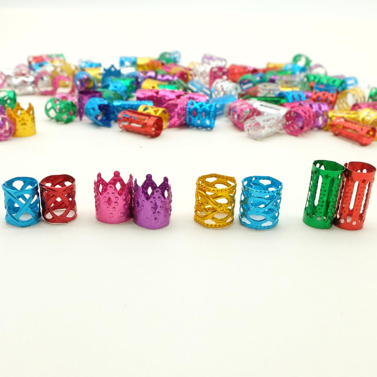 100pcs 4 Styles Multicolor Adjustable Metal Cuffs Hair Jewelry for Women and Girls Hair Braids Decorations Colorful Aluminum Rings Clips Hair Accessories