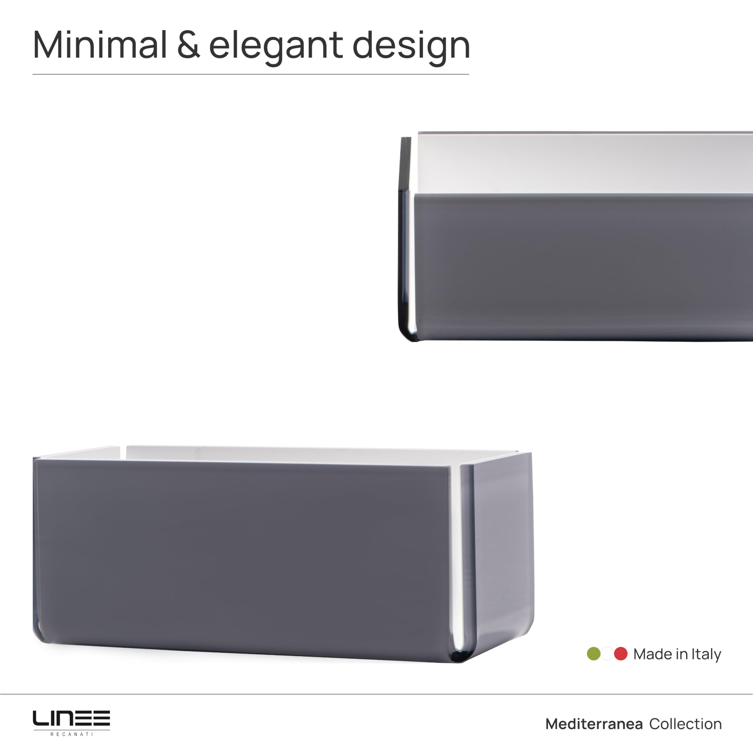 LINEE Recanati MEDITERRANEA Porta Bustine da Tè – Contenitore Design in PMMA 17x8x7 cm – Accessorio Elegante per Tavola Moderna – Made in Italy (Grigio Trasparente/Bianco)