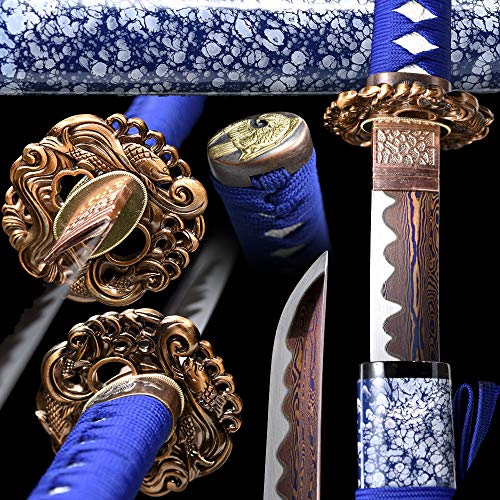 Samurai Sword Real Full Handmade Japanese Katana,1095/Damascus Folded Steel,Battle Ready Real,Full Tang,Razor Sharp