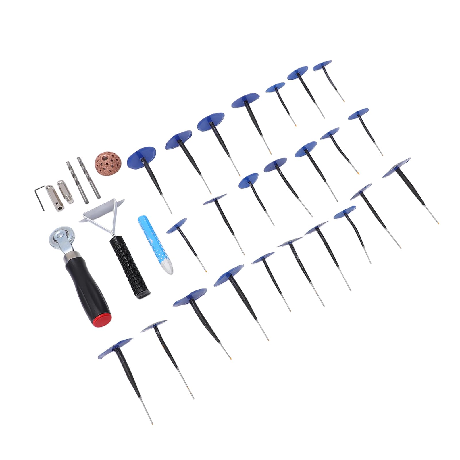 Kit di Riparazione Pneumatici 48 Pezzi, Set di Toppe e Tappi in Gomma con Rullino Raschiatore e Ruota Abrasiva per Auto