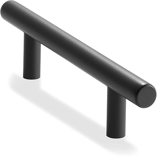 CAULDHAM Solid Stainless Steel Euro Cabinet Pull Matte Black (3-3/4" Hole Centers) - 10 Pack