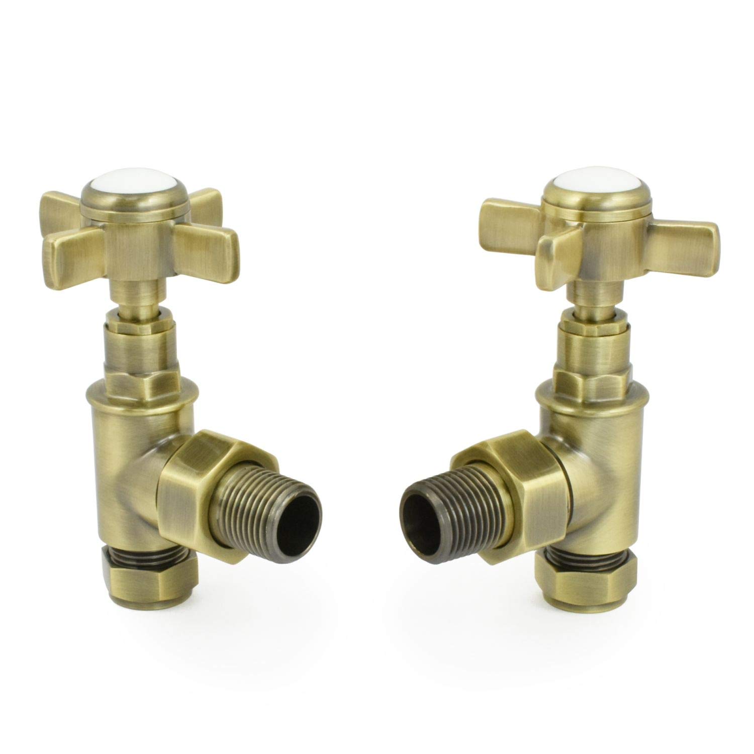 Hot Flow Antique Brass | Bayou Cross-Head Traditional Manual Radiator Valves (Pair) (Antique Brass)