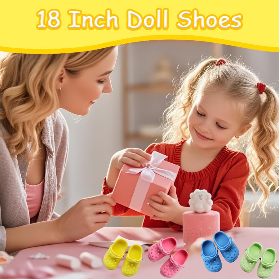 4 Paar Puppen Schuhe Zubehör Set für 14-18 Zoll Puppen, Puppenzubehör mit Gelb Rosa Blau Grün Puppenschuhe, 35-45cm Puppe Zubehör Puppenkleidung für Baby Puppe Mädchen Jungen Geschenk
