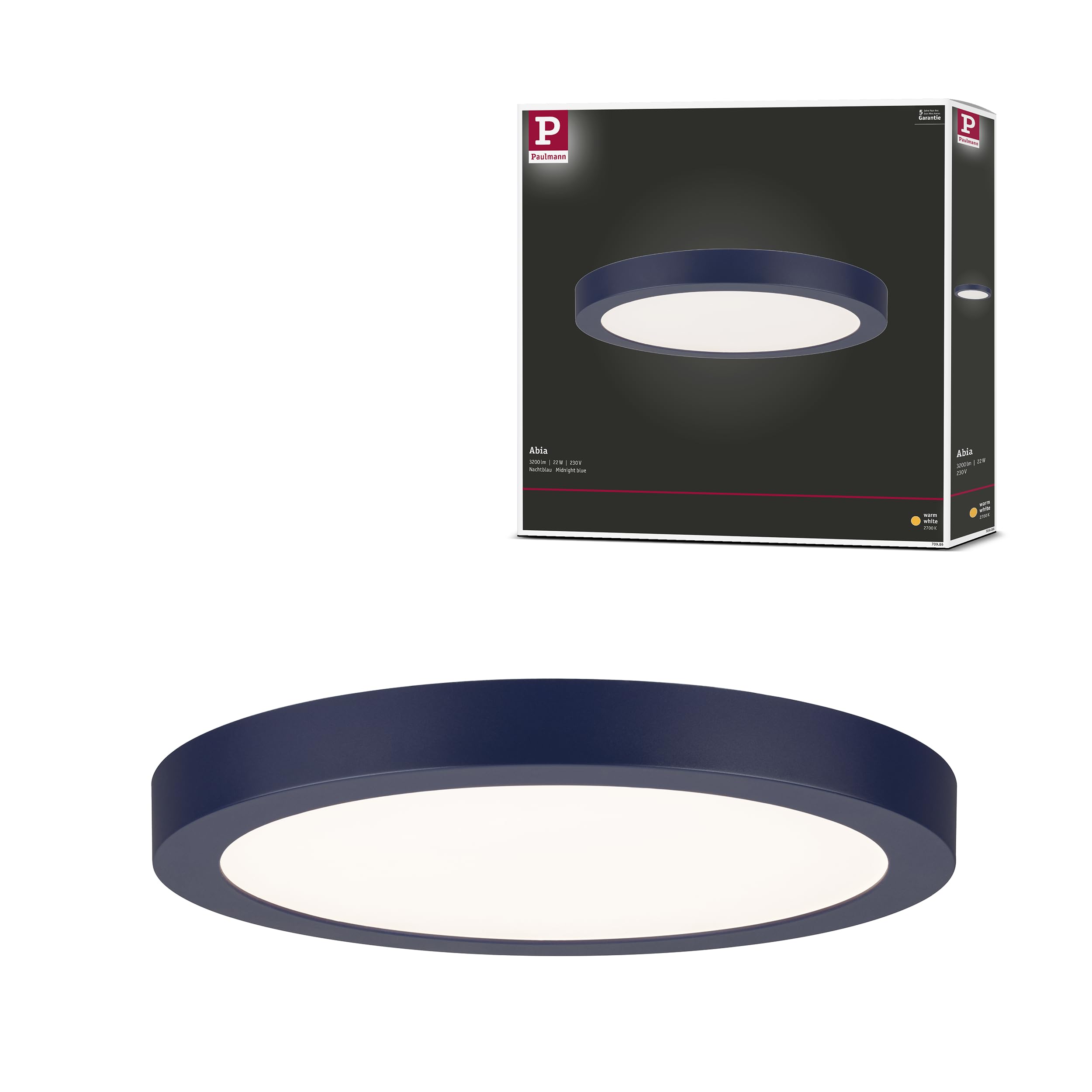 Paulmann 70986 Led Panel Abia 300 Mm Warm White Round Incl. 1X22 Watt Night Blue Matt Ceiling Lamp Plastic 2700 K