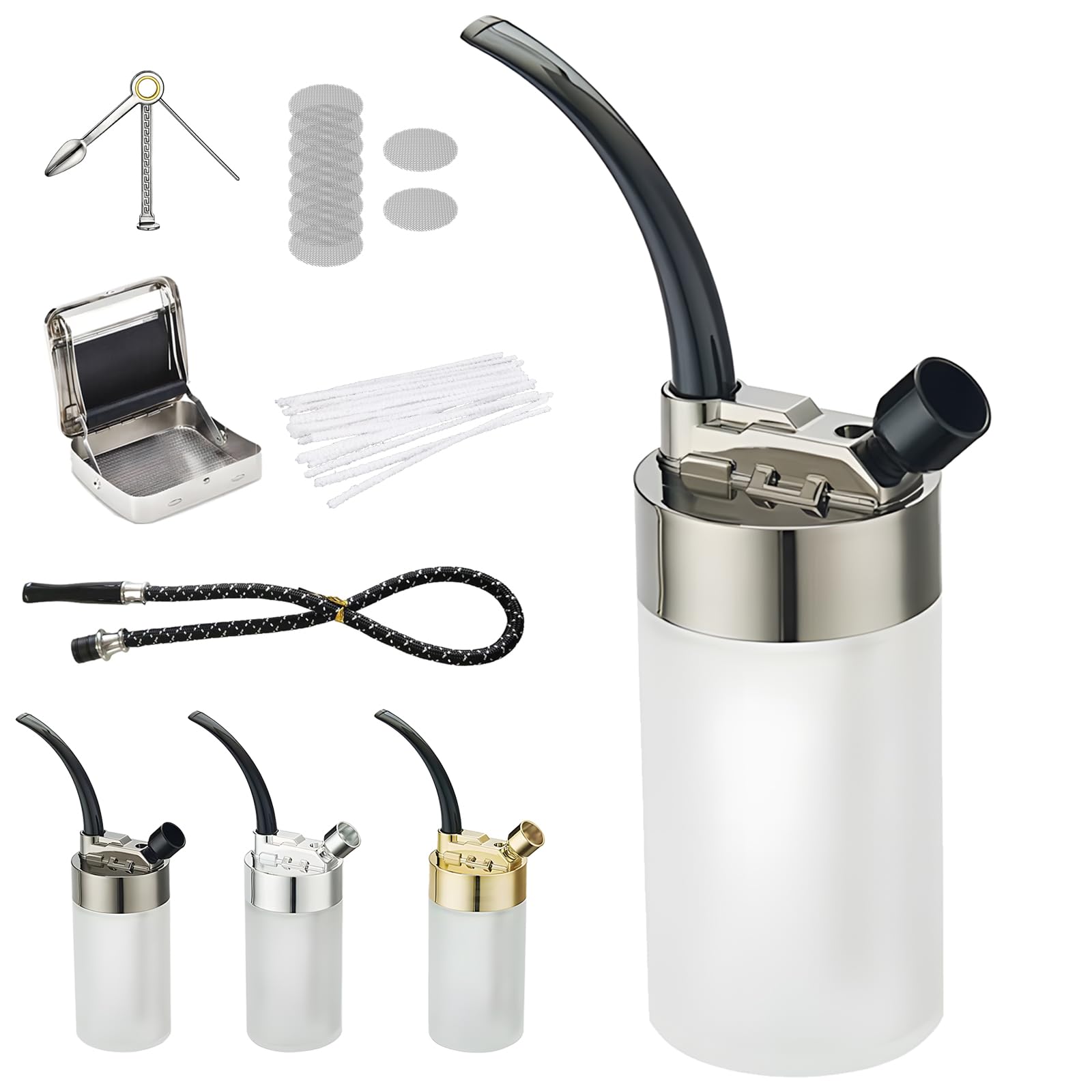 Portable Glass Hookah Set - Mini premium Handheld Glass Hookah with Hose & Travel Accessories, Easy-Clean Design for Suitable for single person use or On-the-Go Use(Black)