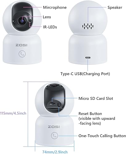 Miniatura 4 de ZOSI Cámara de seguridad de video de 2 vías de 4MP, C519M 360 View Baby  Pet Dog Monitor, 2.5K Plug-in 2.4G5G WiFi Cámara inteligente de doble banda