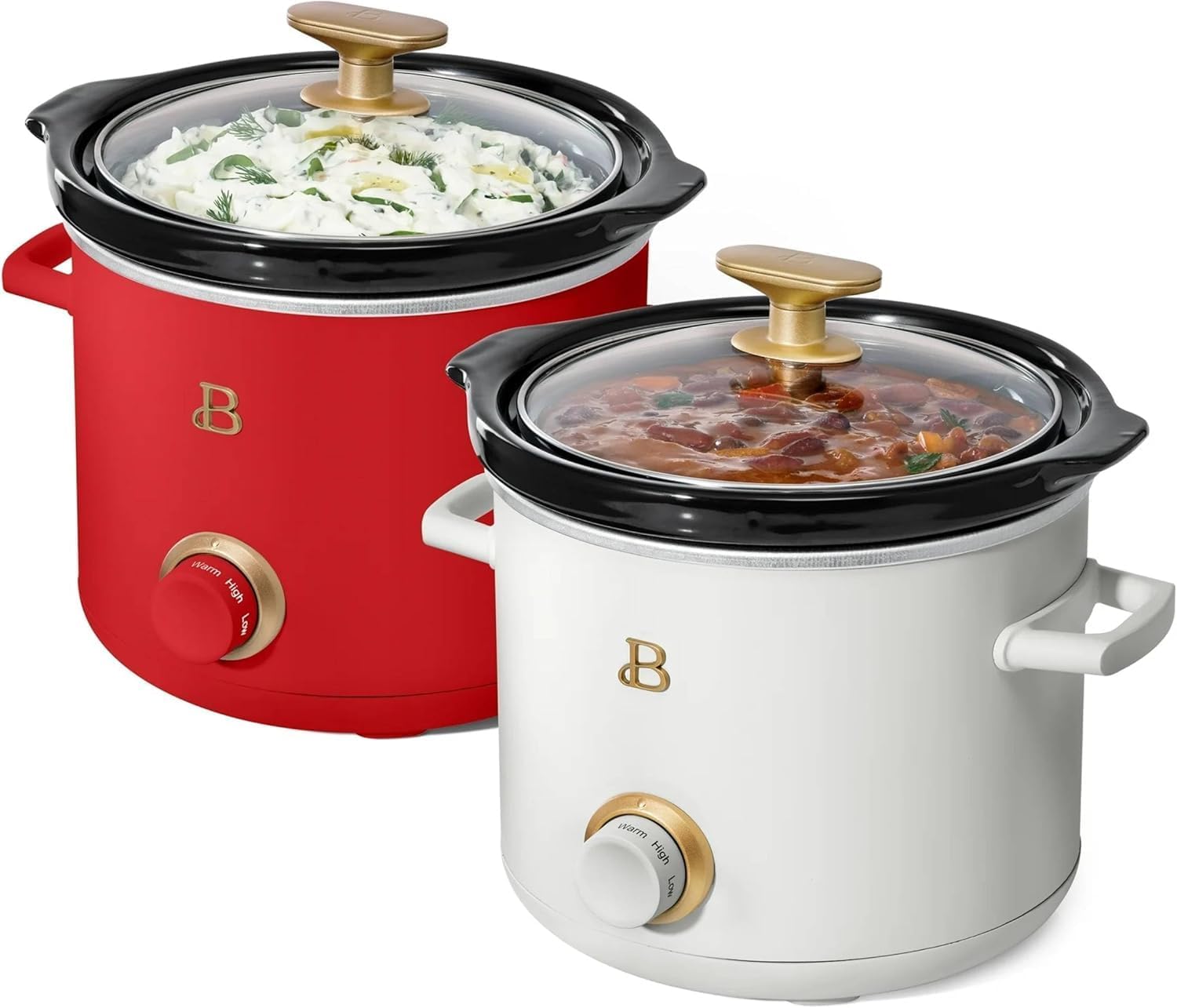Beautiful 2qt Manual Slow Cooker, 2-Pack, Red and white Cute Oiriginal.