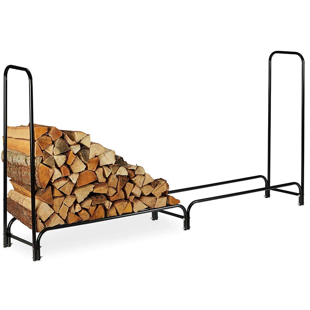 BAKAJI Stojak na drewno Stojak na drewno metalowa rama metalowa uchwyt na drewno wewnątrz na zewnątrz drewno dom ogród kominek kominek piec nowoczesny design (240 x 120 x 35 cm)