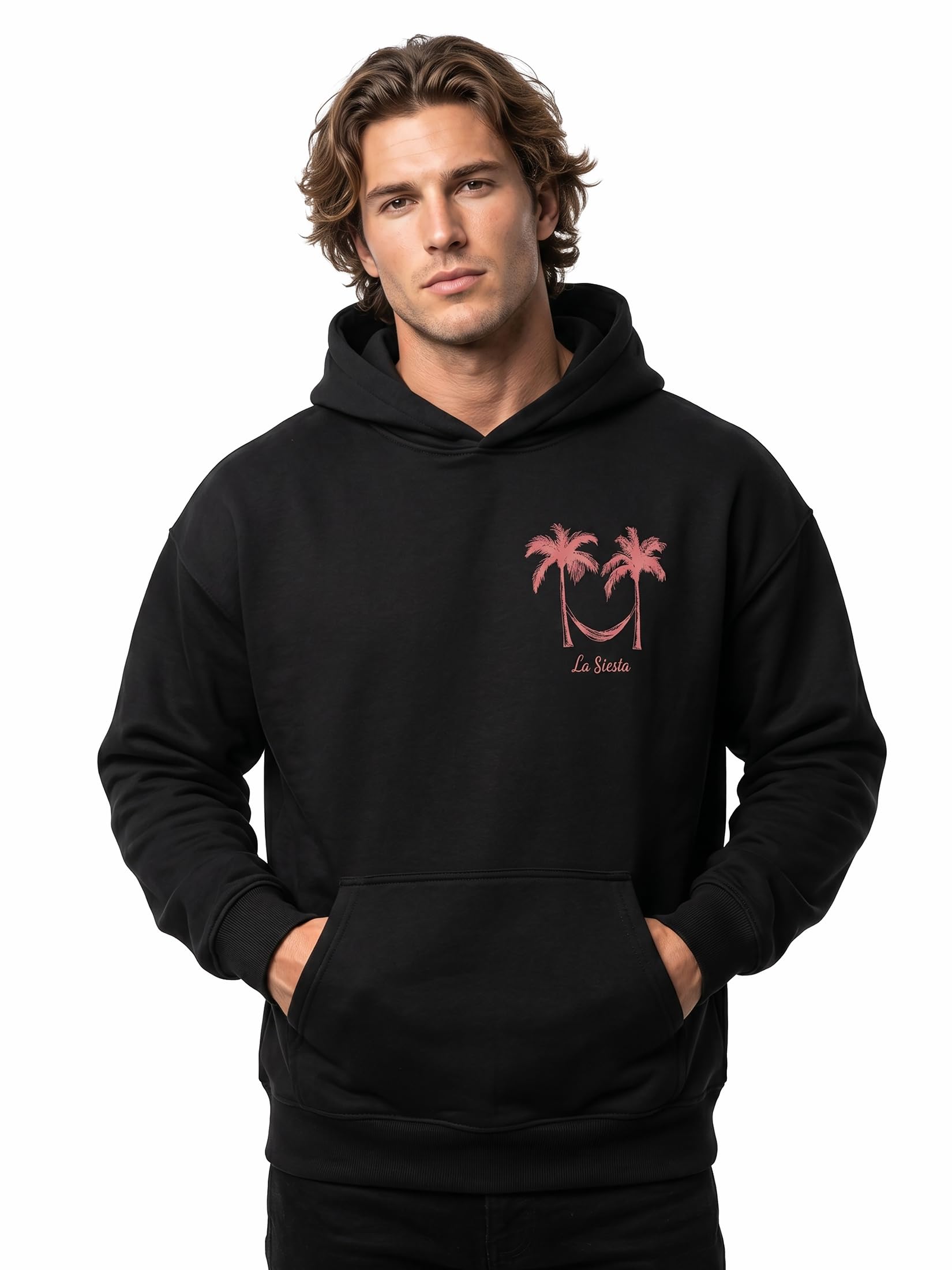 MAKAYA bluza z kapturem męska z nadrukiem palm lato surfer plaża styl boho vintage luźny hoodie
