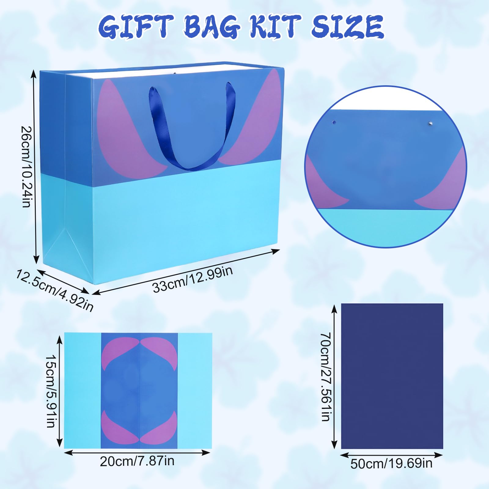 Mprocen Cartoon Animation Party Gift Bags Blue Pink Hawaii Candy Bags Set with Tissue Paper Greeting Birthday Cards for Party Favor Baby Shower Holiday Supplies