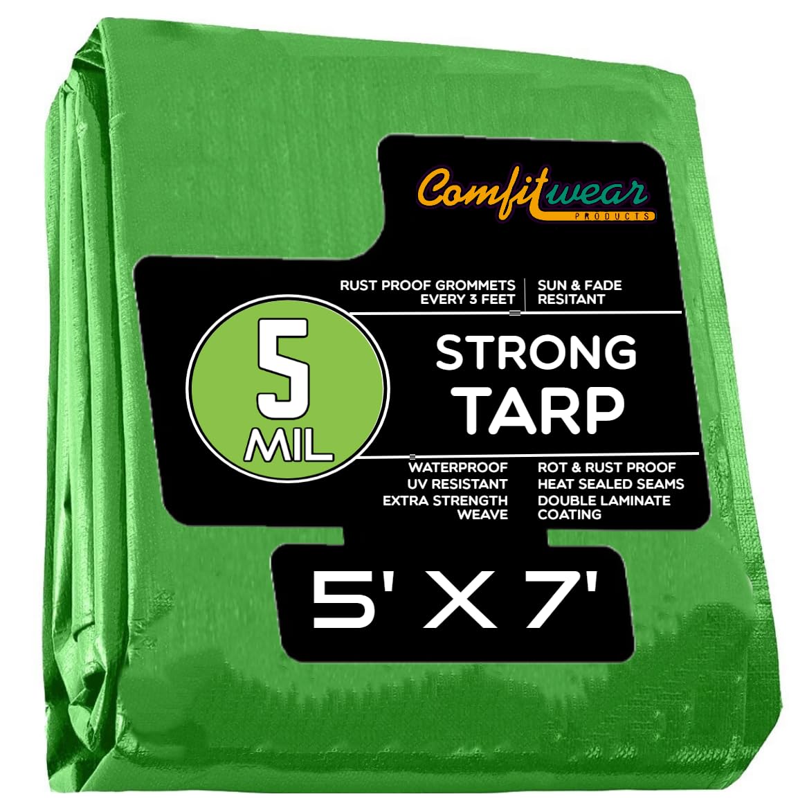 5 Mil Tarp Super Heavy Duty Tarp Cover 5 MIL Multi-Purpose Extra Heavy Duty Tarps Car Tarp Boat Tarp Camping Tarp General Purpose Waterproof Tarp Cover (Lime, 5' X 7'), MT-100-2