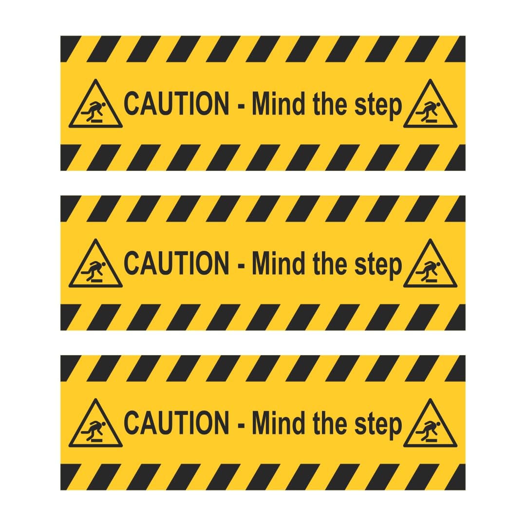 Sponsored Ad - ISP CAUTION MIND THE STEP Vinyl Sticker with Floor Graphics Lamination 12 inch X 4 inch Premium Self-Adhesive Vinyl, Laminated Anti-Slip, Water Resistance, sticker Indoor & Outdoor Set of 03