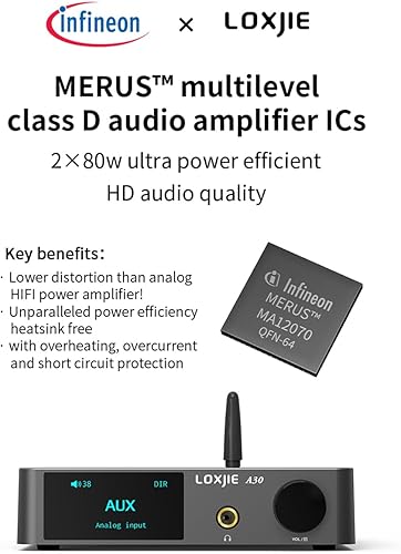 Miniatura 6 de LOXJIE Amplificador de potencia de audio estéreo de alta fidelidad A30 y amplificador de auriculares, amplificador de chip MA12070 clase D de
