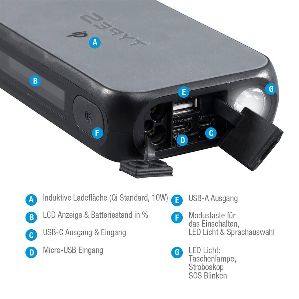 StartYa 8Qi Gen2 | Aide au démarrage puissante pour voiture | Batterie externe pratique | Écran avec instructions | 8000 mAh | Courant de démarrage jusqu'à 350 A | Pour tous les moteurs à essence avec