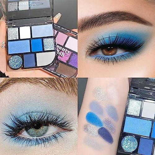 HERBENJOY Eyeshadow Palette Matte Blue Pallets 9 Eye Shadow Shades Glitter Navy Blue Makeup Set,Intense Color,Blendable Pressed Pigment Eyeshadow For Women Girls Gift (Blue) - Image 7