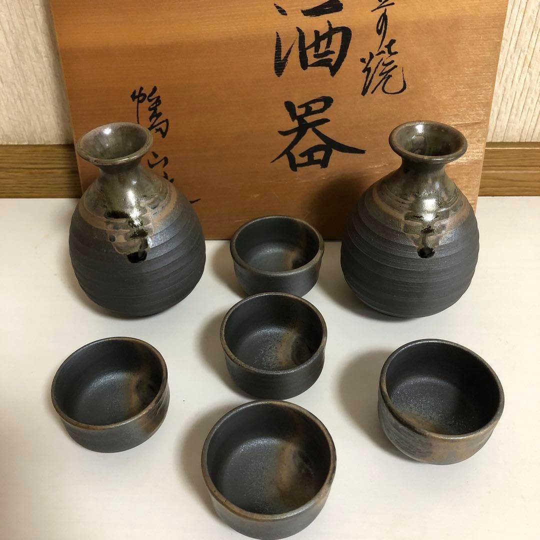 備前焼酒器揃い(徳利2本、ぐい呑5個)セット