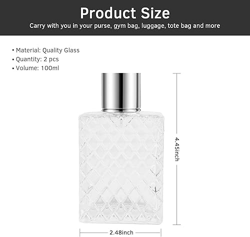 Miniatura 2 de Botellas de cristal del atomizador del perfume de 3.4 fl oz3.4oz, 2pcs botella de perfume vacía recargable atomizador, atomizador portátil del