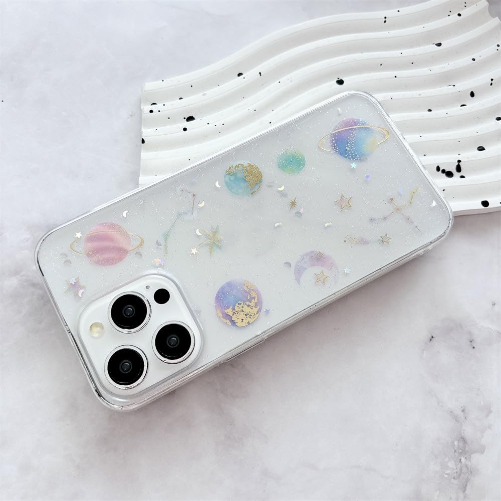 iPhone用透明シリコンケース 星型ラメ入り Amazon.co.jp: キラキラ輝く星月惑星電話ケース For iPhone 15 11 12