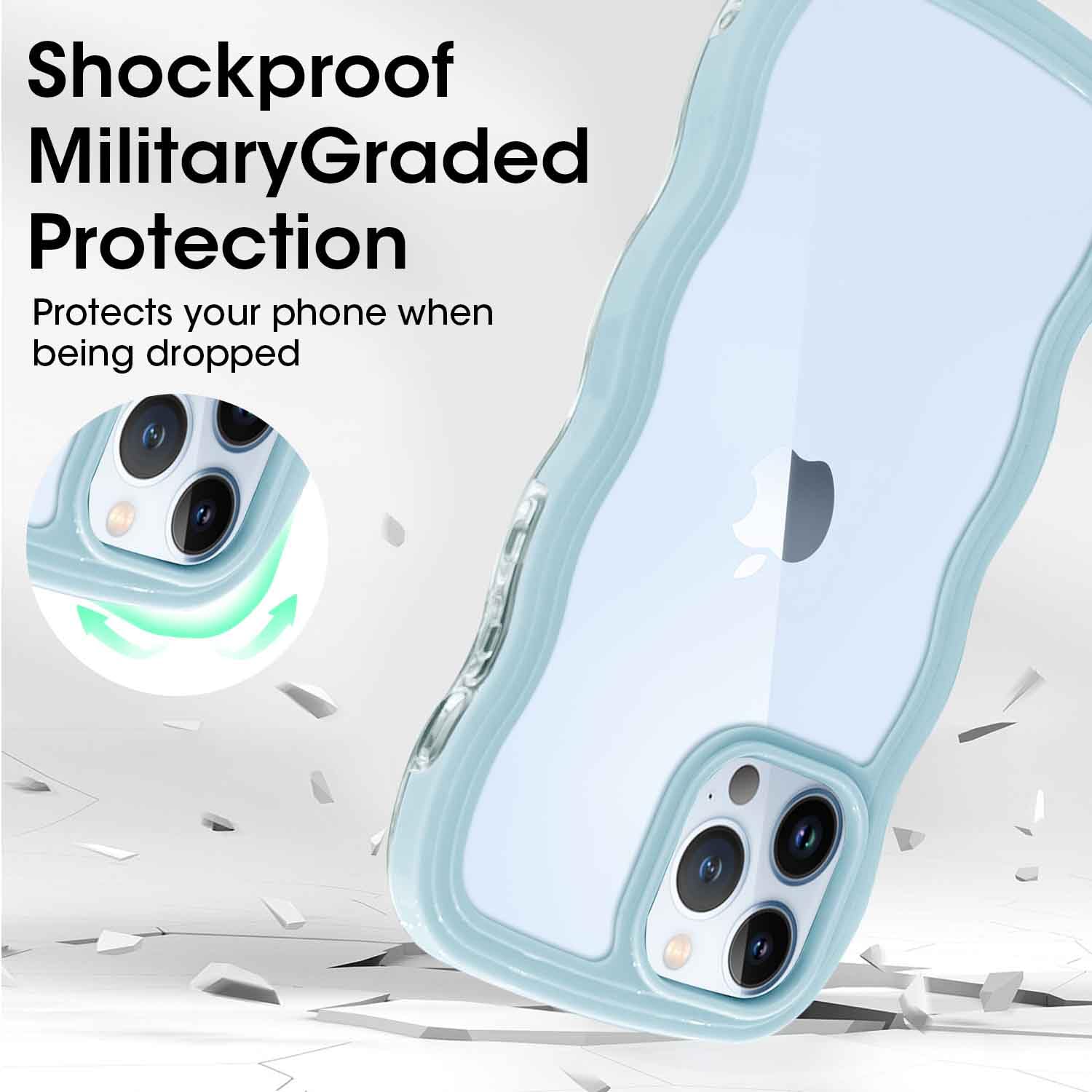 ORDA Cute Wave Frame PC Phone Cover for Women & Girls - Compatible for iPhone 11 Pro - 6.5in Blue, for iPhone 11 Pro Max 6.5" - Image 3