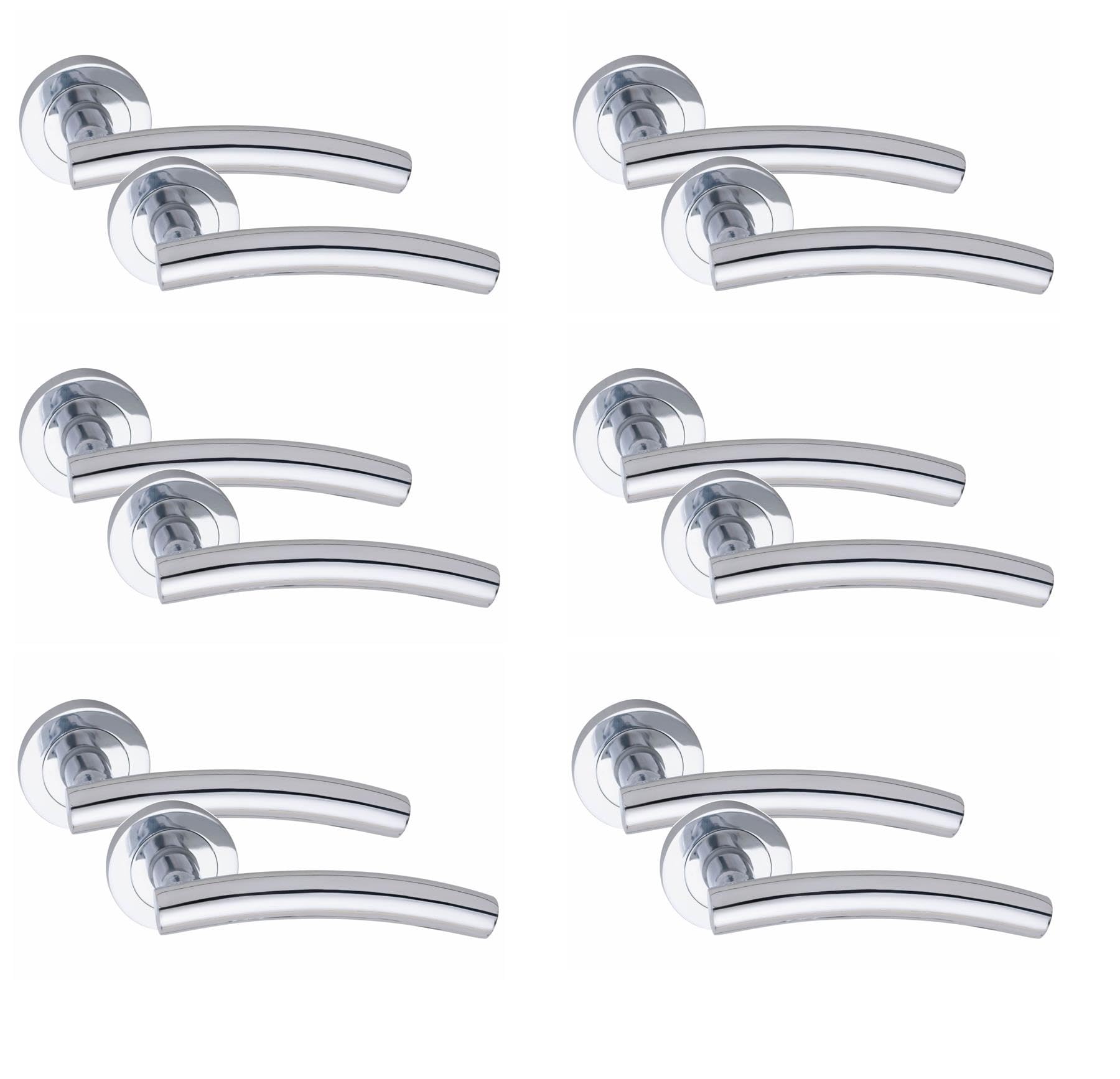 Golden Grace Silver 6 Pair Arched T-Bar Door Handles Polished Chrome Finish