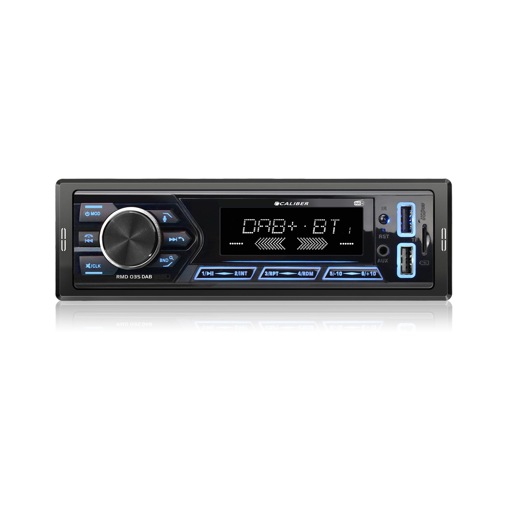 Caliber Radio Coche Bluetooth 1 DIN Dab+, Autoradio Bluetooth con Manos Libres, FM, USB/Micro SD/AUX, Carga 2.1A, MP3 Reproductor, 4x55W, RCA, 40mm