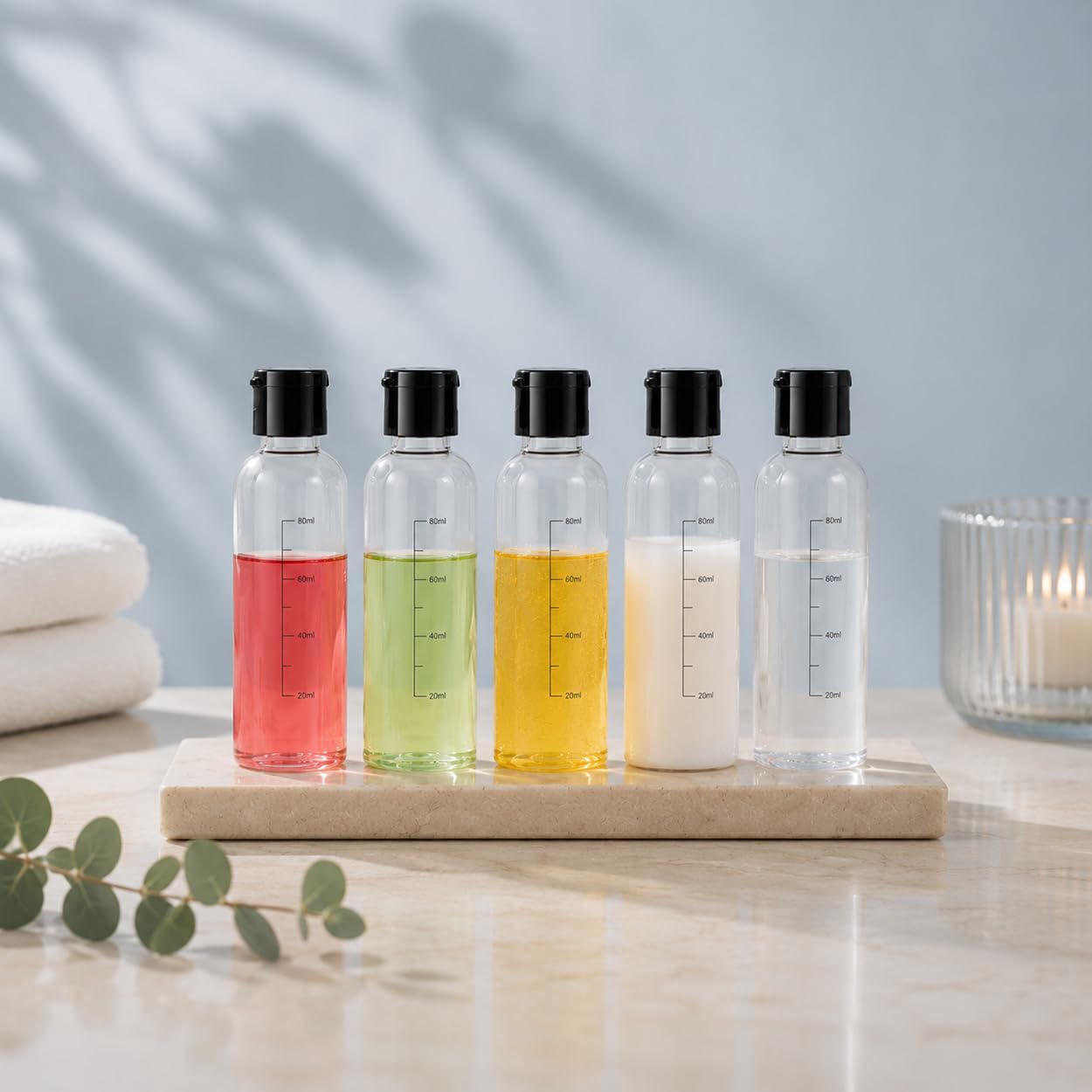 bottiglie da viaggio da 100 ml di plastica vuote,5 PCS flaconi da viaggio vuoti trasparenti per aereo ,Kit Contenitori Viaggio Liquidi in plastica, flacone trasparente per shampo lozione tonico viso