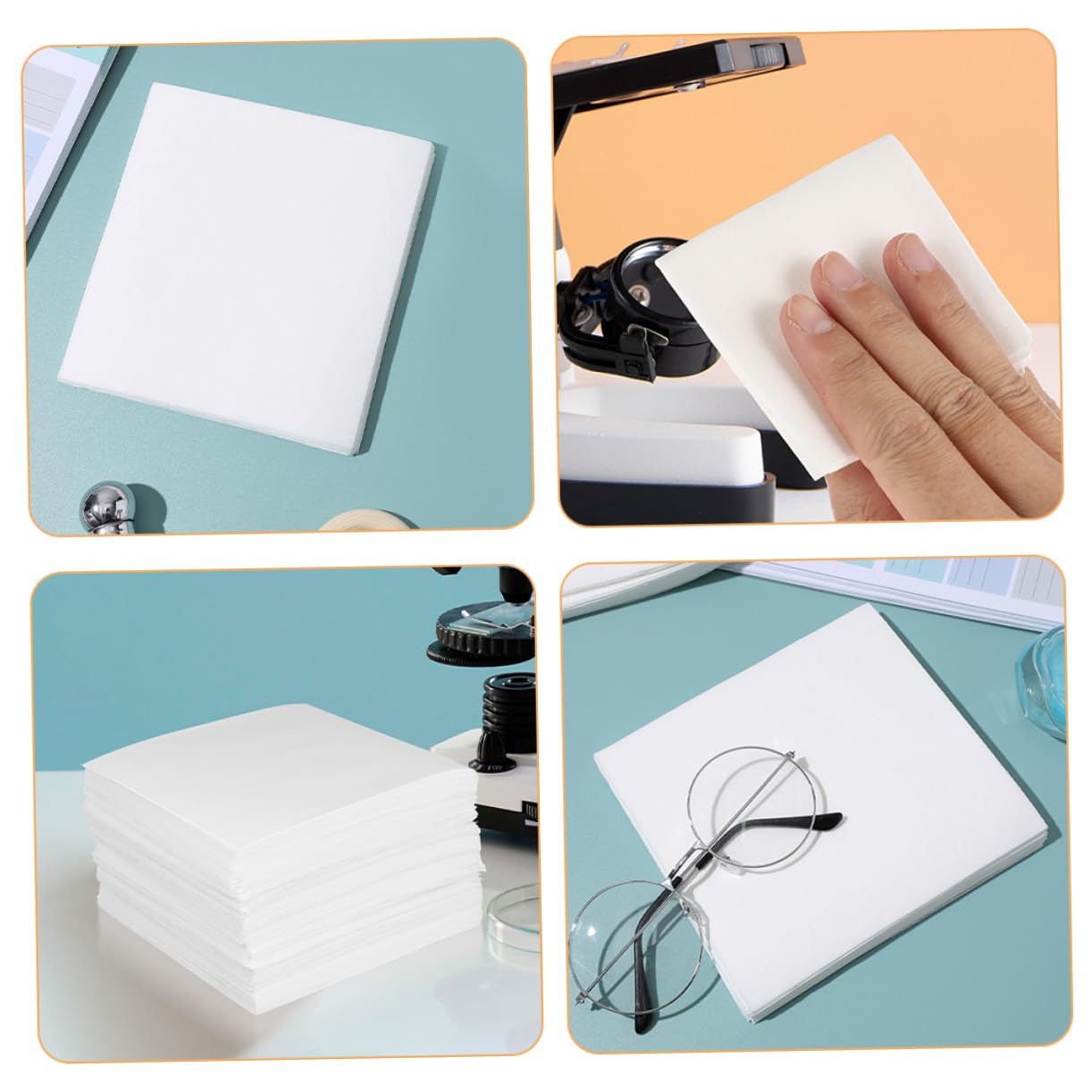 Lingettes Nettoyantes sans Fibres 4x4 Pouces 53g pour Lentilles de Microscope, Lunettes et Écrans Électroniques, Absorption D’huile, Lingettes Sèches Polyvalentes pour Entretien