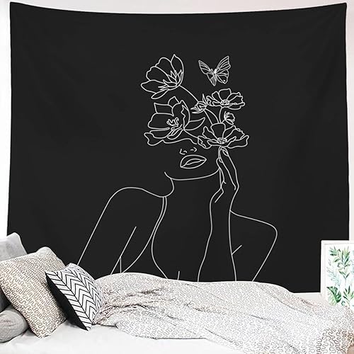 Miytal Art Line - Tapiz negro estético, para colgar en la pared, diseño abstracto minimalista moderno y creativo para colgar en la pared, decoración