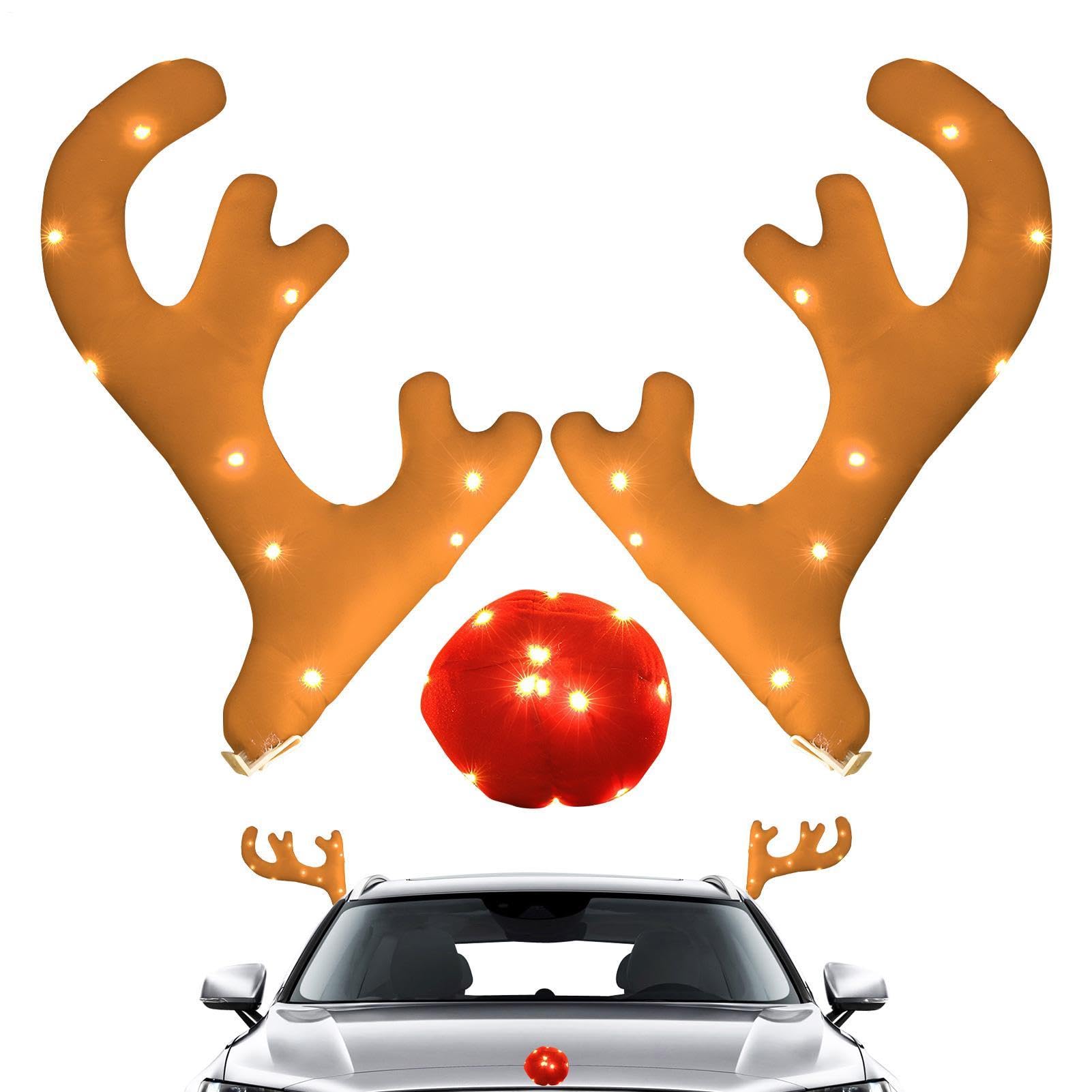 Cornes de Renne pour Voiture Décorations de Noël Lumineuses Mignonnes Auto