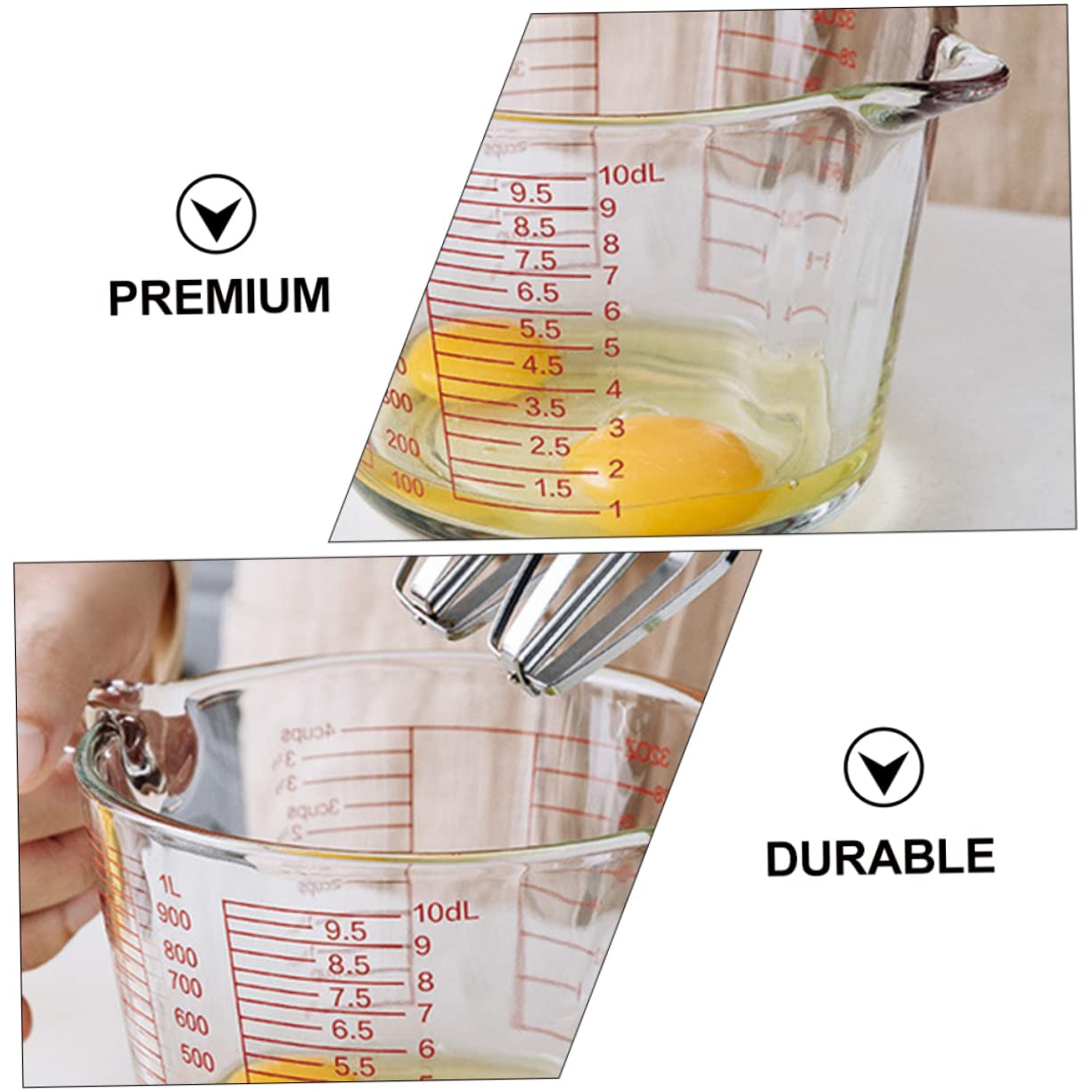 Glas Milchmessbecher 1000ml mit Skala für Küche und Backen | Klare Messskala, Hitzebeständiges Glas, Isolierter Griff, Leicht zu Reinigen für Sauce und Milch