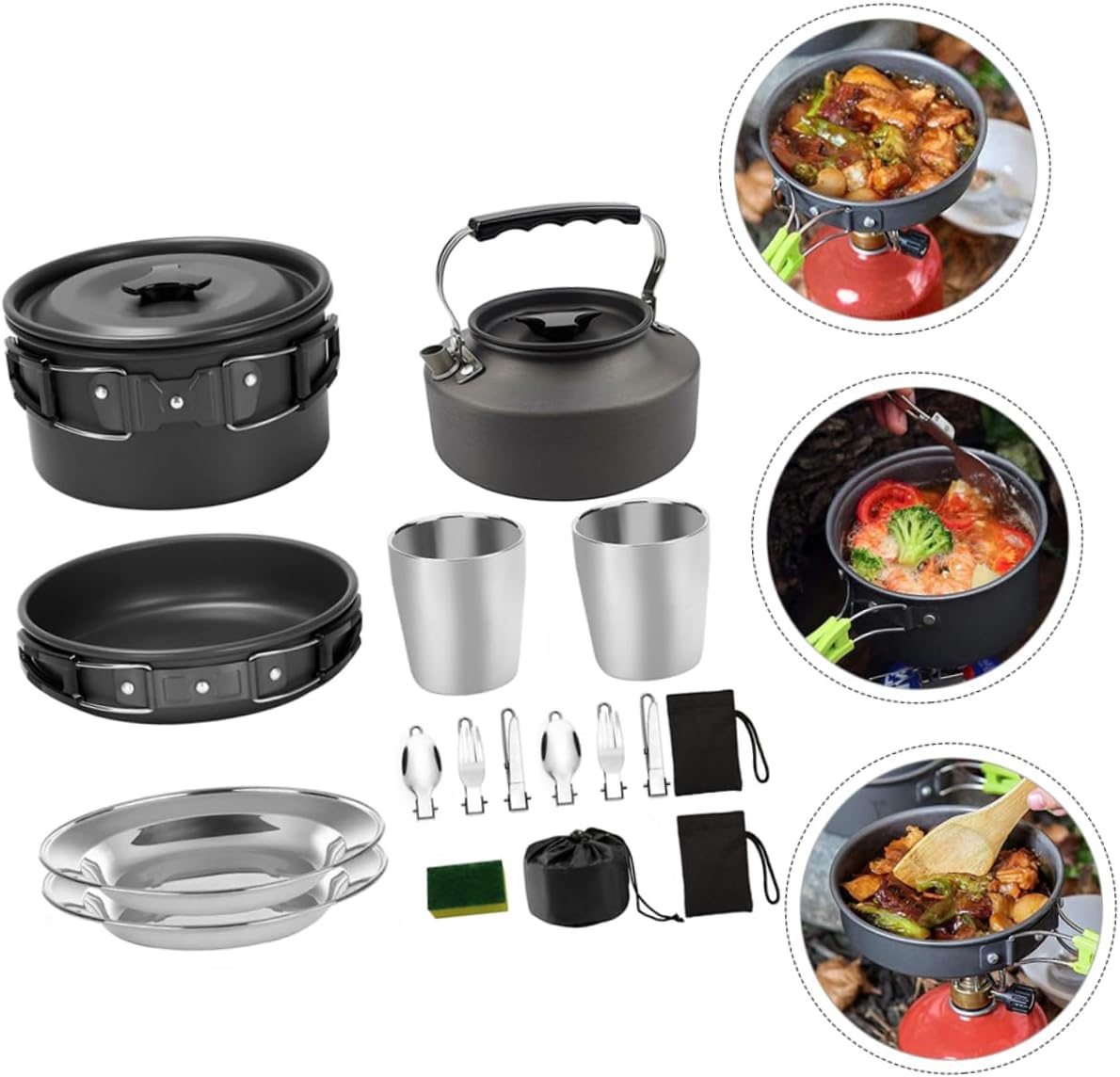 BESPORTBLE Person Outdoor Camping Cookware Pan Plates Griddle Dish Teapot Cooking Tools Kit