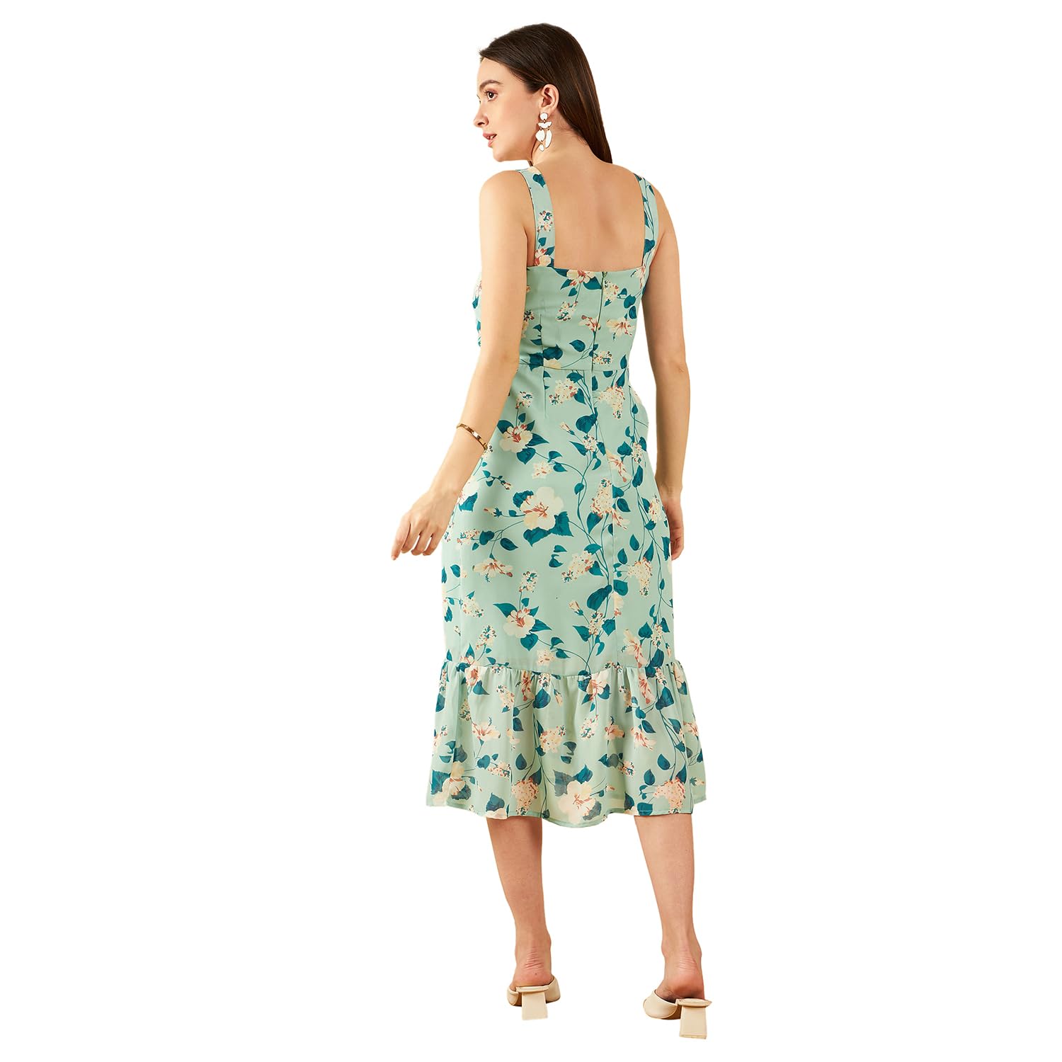 Rare Women's Polyester A-Line Mid-Calf Length Dress (Ep7552A_Green_Xl)