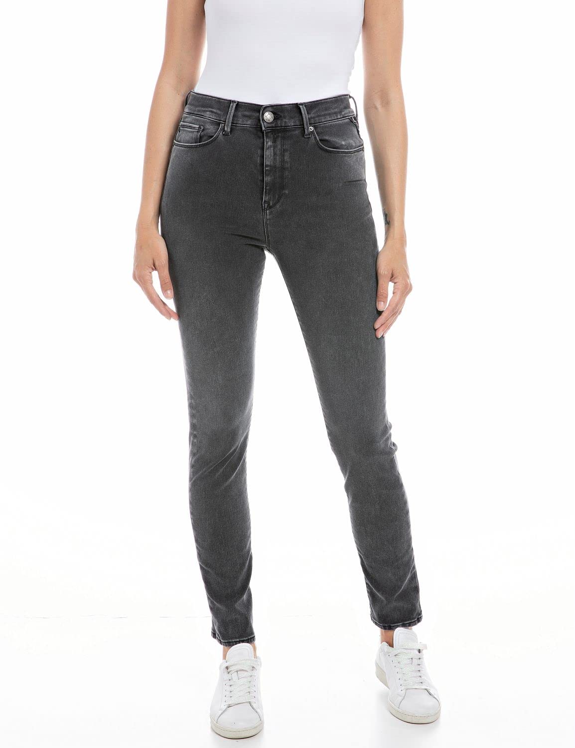 Replay Damen Jeans Mjla Slim-Fit Hyperflex Recycled mit Stretch, Dark Grey 097 (Grau), 27W / 28L
