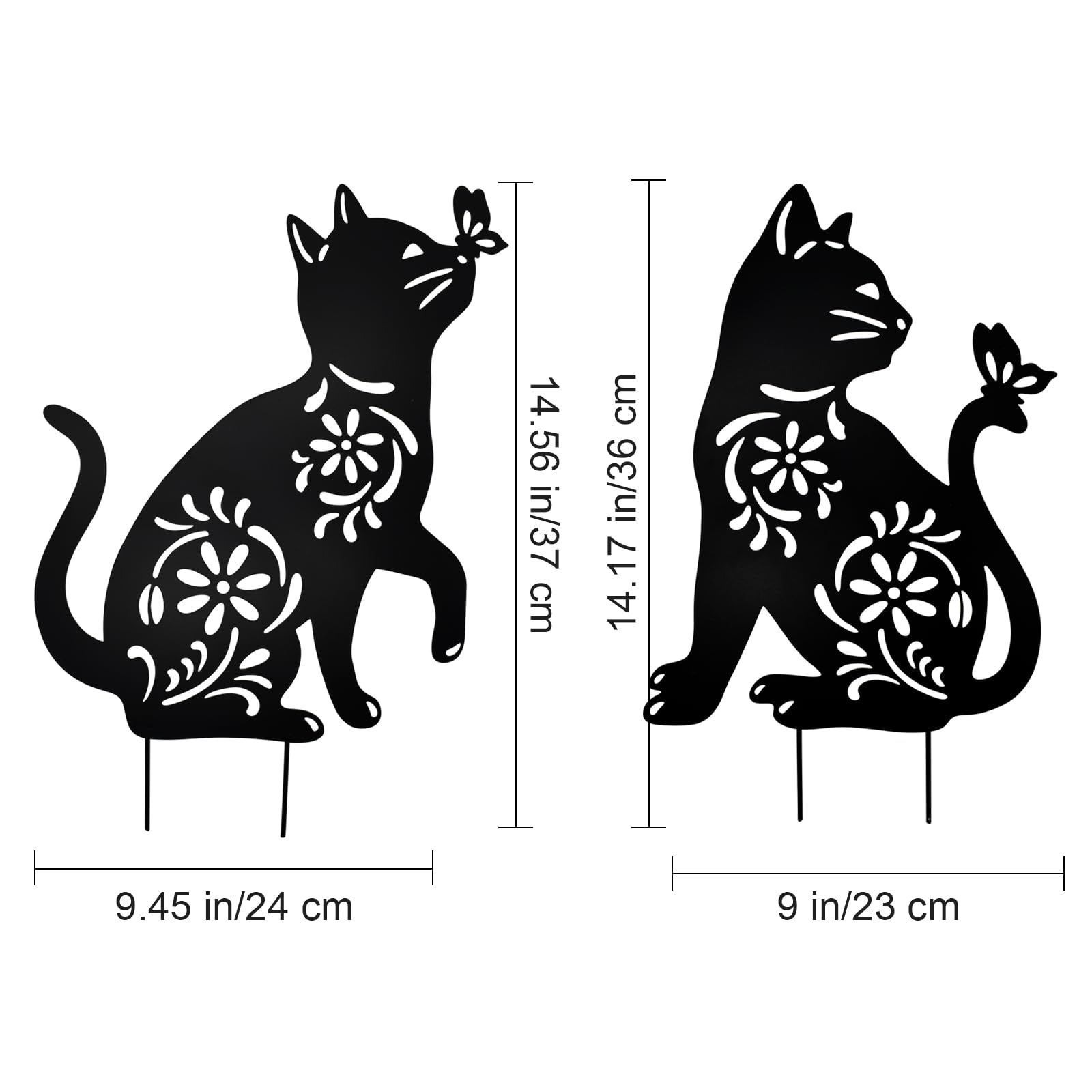 MrMrKura ガーデニング雑貨 猫 金属製 ガーデン 飾り プレート 猫 ガーデン置物 ガーデンオーナメント 透かし彫り 鉄製 屋外 ガーデンオブジェ 園林 園芸用品 芝生 お洒落 北欧 シルエット 屋根 インテリア (2匹猫)