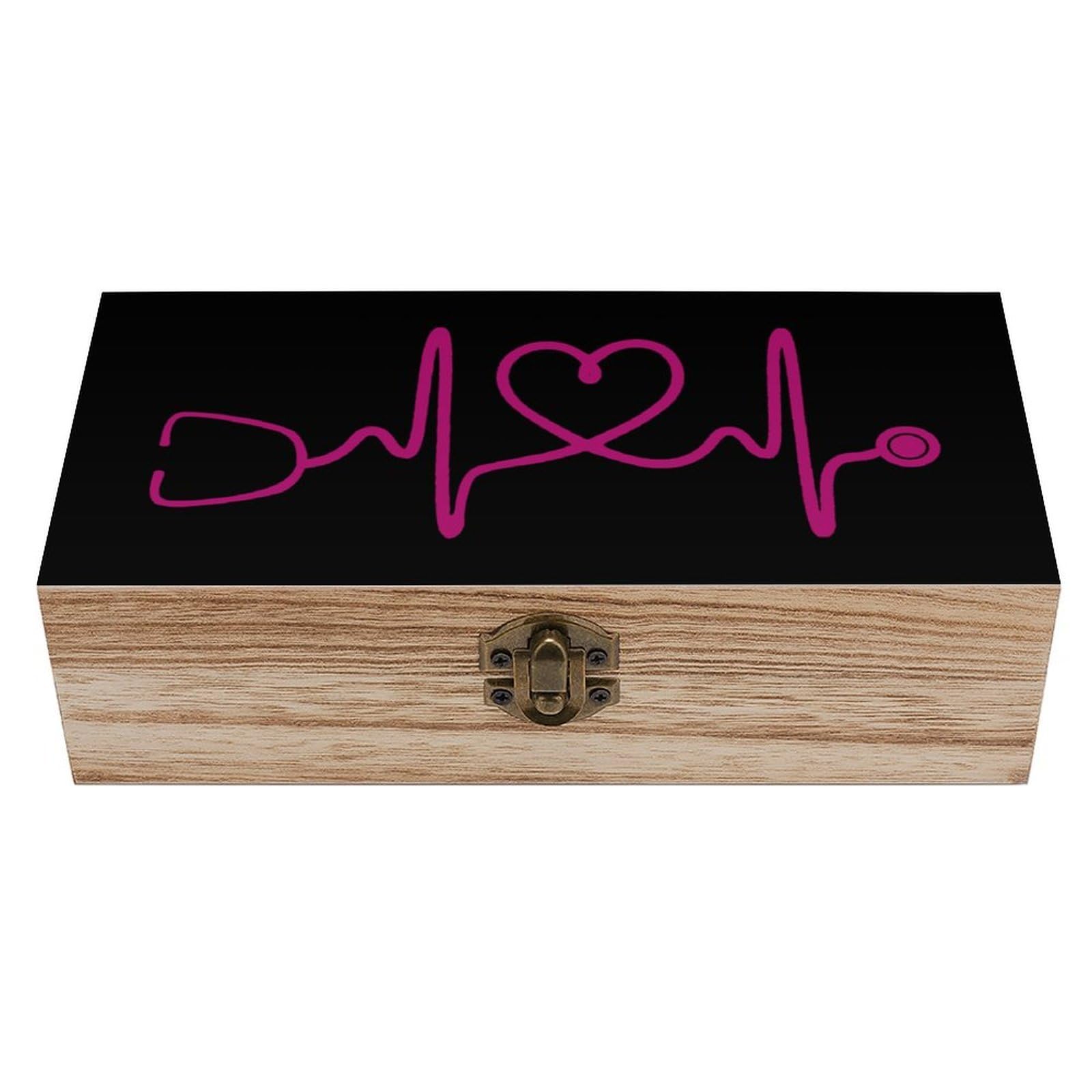 Cgsbngha Style Heartbeat Nurse Wooden Storage Boxes With Lid Memory Box Decorative Organiser For Office And Home