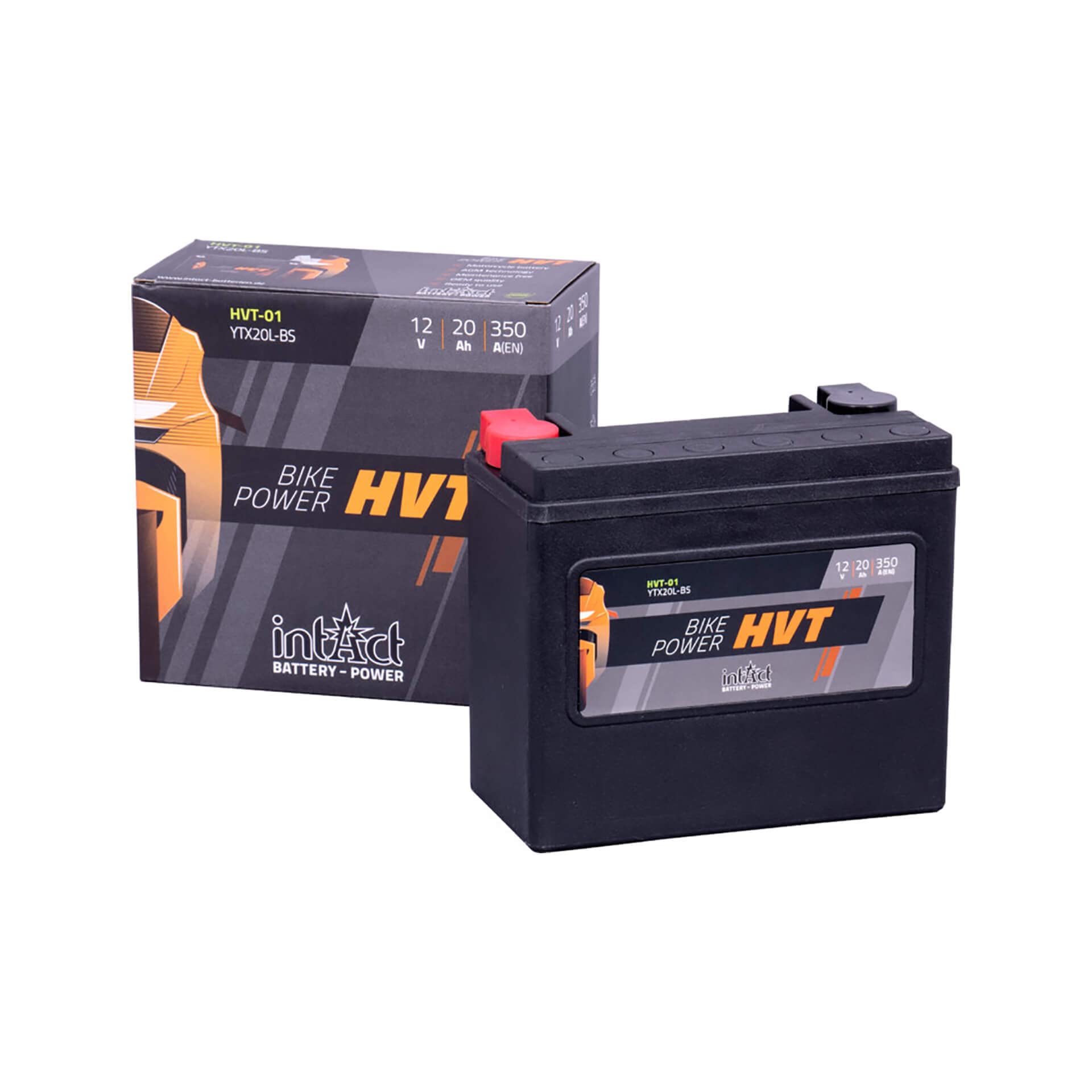 intAct - Bike-Power GEL-HVT-01, GHD20HL, Batería de gel para moto 12V 20Ah 350A (EN), Batería de gel con un 30% más de potencia de arranque para scooter, moto, quad, tractor de césped y muchos más