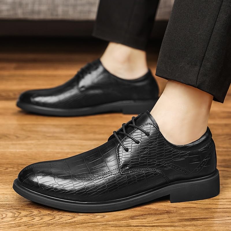 Men Casual Wedding Dress Shoes Men's Patent Leather Derby Shoes Fashion Classic Lace Up Low Oxfords Shoes(7.5)2