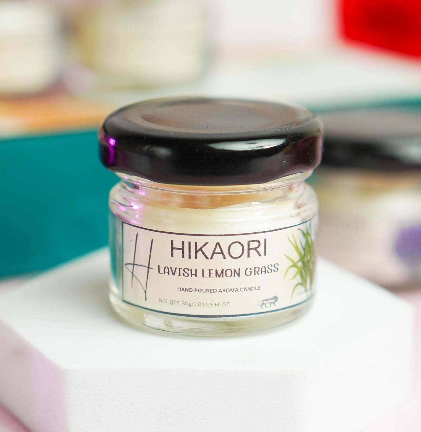 Hikaori Scented Candles Fragrance Jar Candle Set Soy Wax 30gm Pillar Candles Luxury Aroma Therapy Votive Jar Handcrafted | Smoke-Free | for Home Decor Gift Set (Lavish Lemon Grass, Pack of 3)